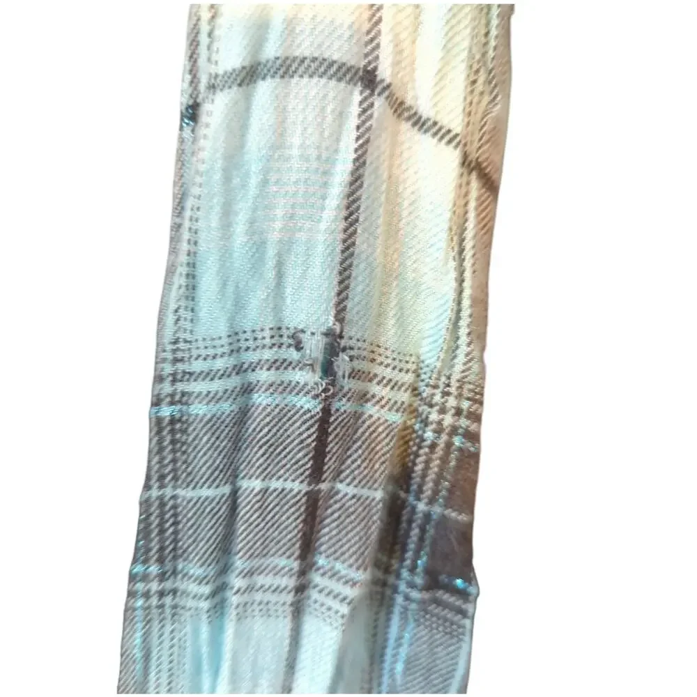 JUSTICE Teal White Plaid Tie Back Long Sleeve Flannel Girls Size 16 FLAW